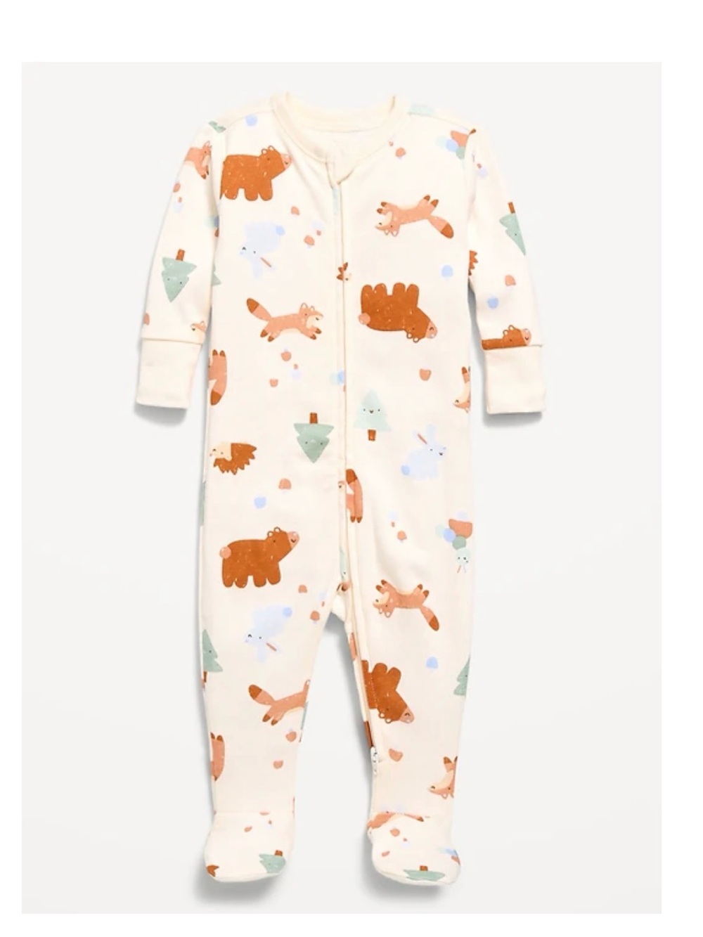 Old Navy Cream Footed One-Piece with Rust Bear & Sage Tree Print